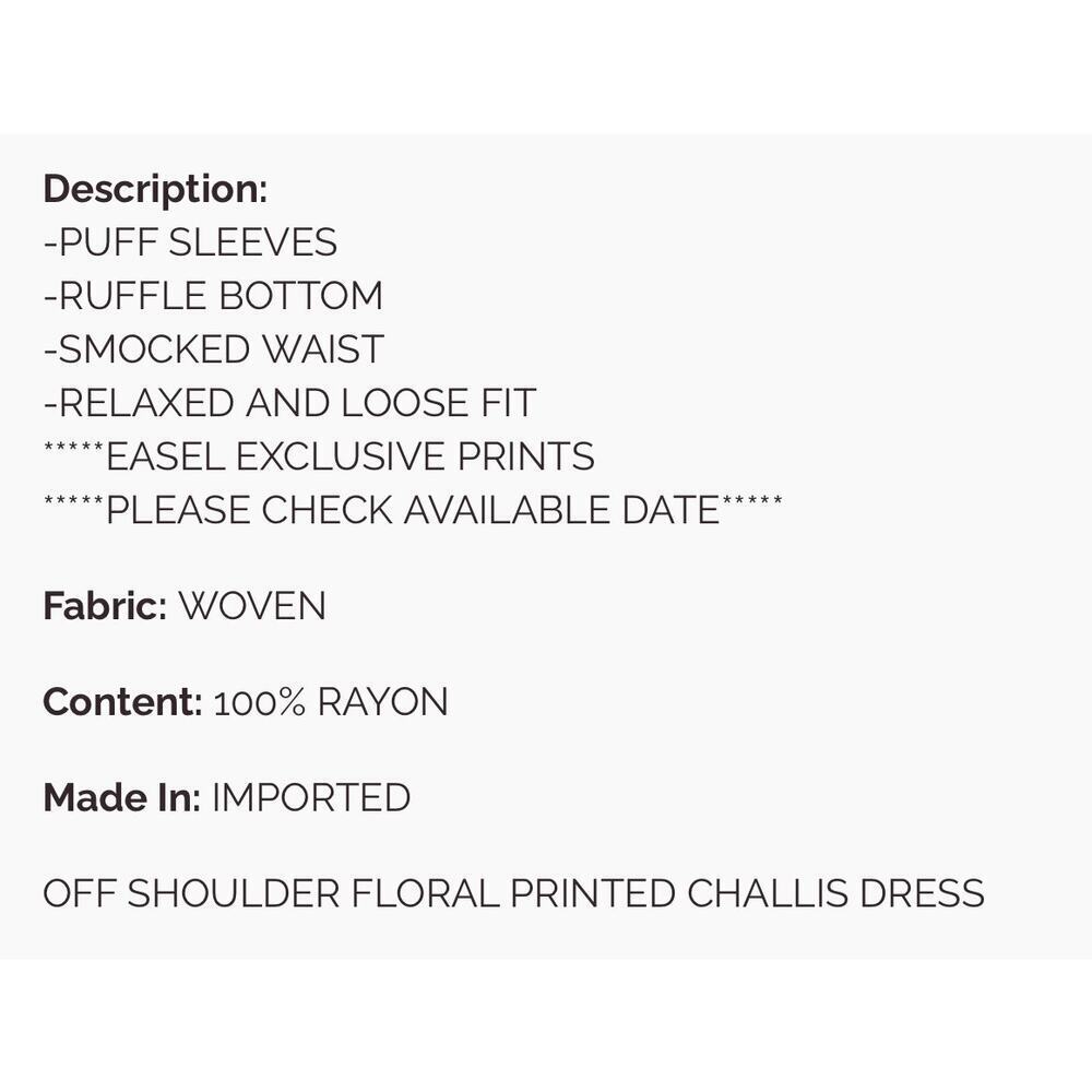 EASEL - Off Shoulder Floral Challis Dress - Small - Picture 4 of 4